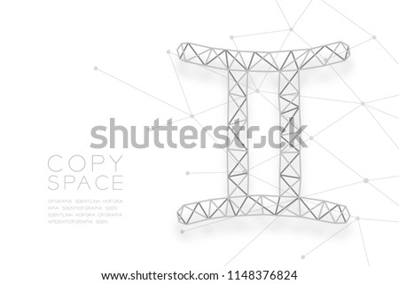 Gemini Zodiac sign wireframe Polygon silver frame structure, Fortune teller concept design illustration isolated on white background with copy space, vector eps 10
