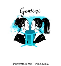 Gemini Zodiac signs girl illustration.Vector sketch.