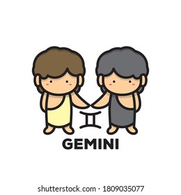 Gemini zodiac signs with kawaii style, doodle art, zodiac signs collection
