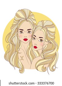 Gemini zodiac symbol as beautiful girls