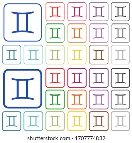 Gemini zodiac symbol color flat icons in rounded square frames. Thin and thick versions included.