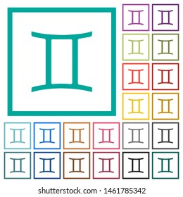 Gemini zodiac symbol flat color icons with quadrant frames on white background