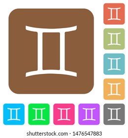Gemini zodiac symbol flat icons on rounded square vivid color backgrounds.