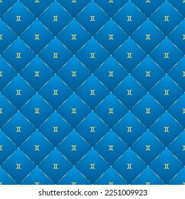 Gemini Zodiac Symbol, Golden Luxury Seamless Velvet Lattice Pattern Geometric Backdrop Background, Air Element Fabric Textile Diamond Tile Texture.