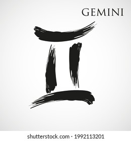 Gemini zodiac symbol isolated on white background. Brush stroke Gemini zodiac sign. Hand drawn vector illustration