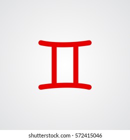 Gemini zodiac symbol, red zodiac flat isolated icon on the gray background