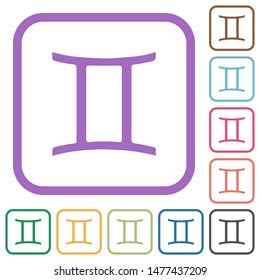 Gemini zodiac symbol simple icons in color rounded square frames on white background