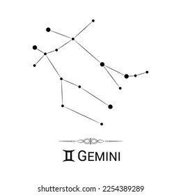 Gemini Zodiac Symbol Stars Stellar Constellation Black-White Silhouette Isolated on White Background