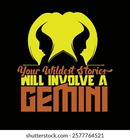 Gemini Zodiac Typography Design with Wild Stories Quote