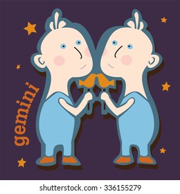 Gemini.File contains images of cartoon kids with lollipops.Funny zodiac single. Scrap booking style.