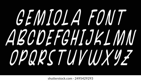 Gemiola is a display font. Heavy brush, fun character with a bit of ligatures and alternates. To give you an extra creative work.