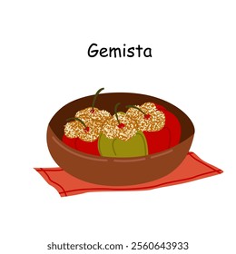 Gemista. Greek cuisine. Traditional tastes. Stuffing vegetables with minced rice, stuffing peppers