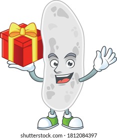 Gemmatimonadetes cartoon mascot concept design with a red box of gift. Vector illustration