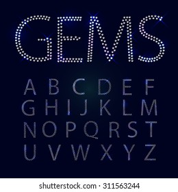 Gems Alphabet. All Capital Letters. Shiny Diamond Font