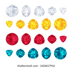 Gems collection. Vector isolated luxury colorful gemstones.