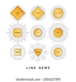 Gems cut set with rays and golden foil