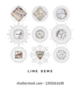 Gems cut set with rays and silver foil