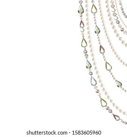 Gems. Decoration. Diamonds. Abstract background. Jewelry. Pearls.  Hanging crystals. Vector illustration.