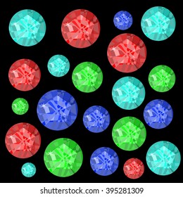Gems diamond ruby emerald sapphire back pattern black