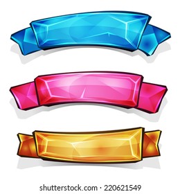 Gems And Diamonds Banners And Ribbons/ Illustration of a set of glossy and bright cartoon gems stones, diamonds, minerals and jewels award banners and ribbons, also suitable for game user interface