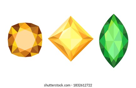 Gems and Diamonds of Different Shape and Color with Facet Vector Set