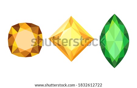 Gems and Diamonds of Different Shape and Color with Facet Vector Set