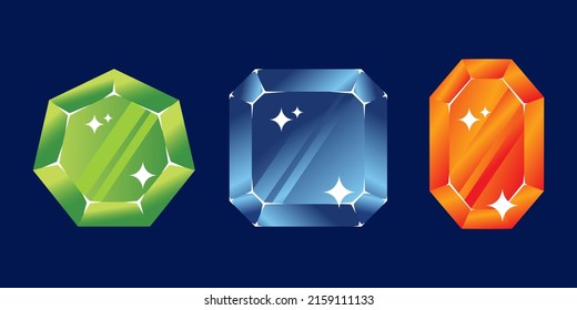 Gems and diamonds icons set in different colors with different shapes