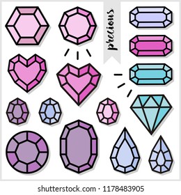 
gems of different shapes and colors vector illustration set 