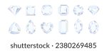 Gems of different shapes isolated on white. Set of faceted diamonds. Vector cartoon flat illustration.