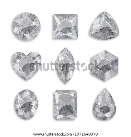 Gems of different shapes. Set of gray crystals. Jewelry.	