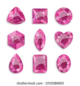 Gems of different shapes. Set of pink crystals. Jewelry.	