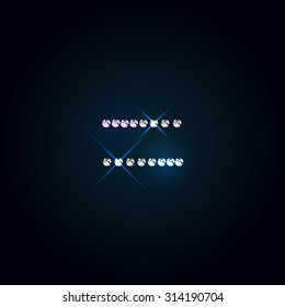 Gems equal symbol. Shiny diamond font over dark