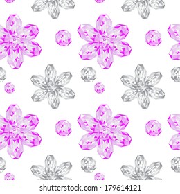 Gems Flowers Seamless Pattern