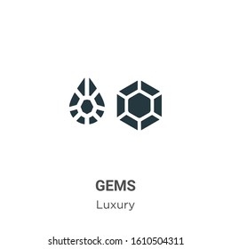 Gems glyph icon vector on white background. Flat vector gems icon symbol sign from modern luxury collection for mobile concept and web apps design.