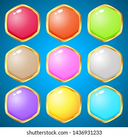 Gems hexagon 9 colors for puzzle games.