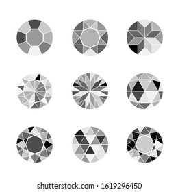 Gems isolated on white background. Vector jewels or precious diamonds gem set. Brilliant shapes.