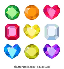 Gemas aisladas de fondo blanco. Joyas vectoriales o juegos de joyas de diamantes preciosos.