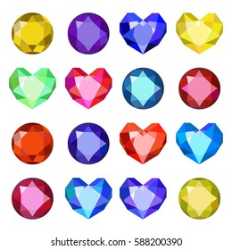 Gems Isolated On White Background. Vector Jewels Or Precious Diamonds Gem Set.