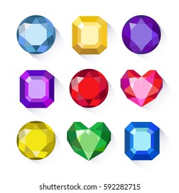 Gems Isolated On White Background. Vector Jewels Or Precious Diamonds Gem Set.