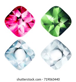 Gems isolated on white background. Vector jewels or precious stones collection