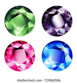 Gems isolated on white background. Vector jewels or precious stones collection.  Vector illustration for your design.