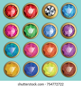 Gems isolated on white background. Jewels or precious diamonds gem set