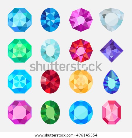 Gems isolated on white background. Vector jewels or precious diamonds gem set