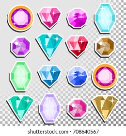 Gems Isolated Vector. Precious Stones Shimmer And Shine. Multicolored Round Brilliant Cut, Top View. Isolated Illustration
