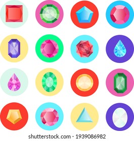 Gems, a large collection of gems of different shapes. Vector, cartoon illustration. Vector.