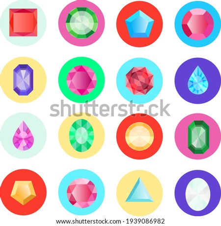 Gems, a large collection of gems of different shapes. Vector, cartoon illustration. Vector.