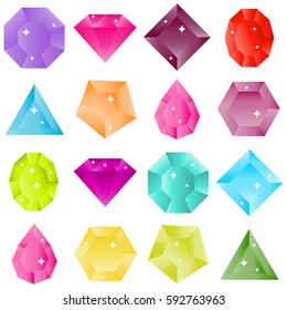 Gems, set gemstones, ruby, sapphire, amethyst, diamond. Flat design, vector illustration, vector.