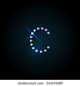 Gems small c letter. Shiny diamond font.