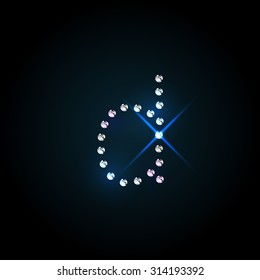 Gems small d letter. Shiny diamond font.