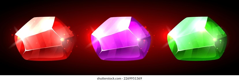 Gems. Vector set of 3d cliparts. Gems isolated on dark background.